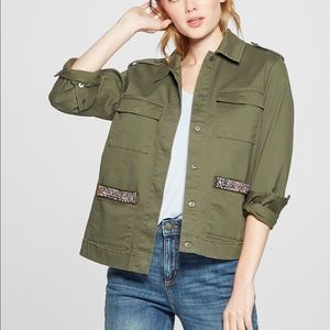 Military Jacket with pocket beading olive green